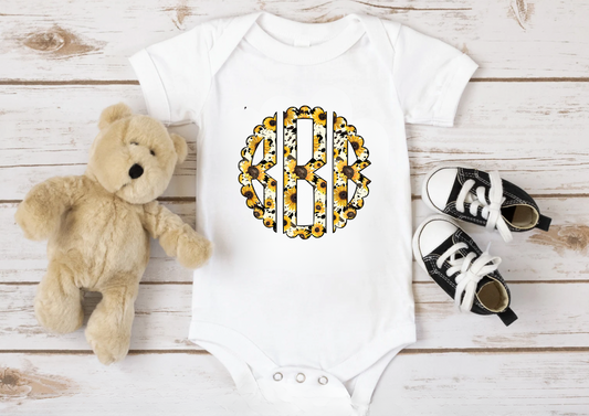 Sunflower & Cow Print Monogram Onesie