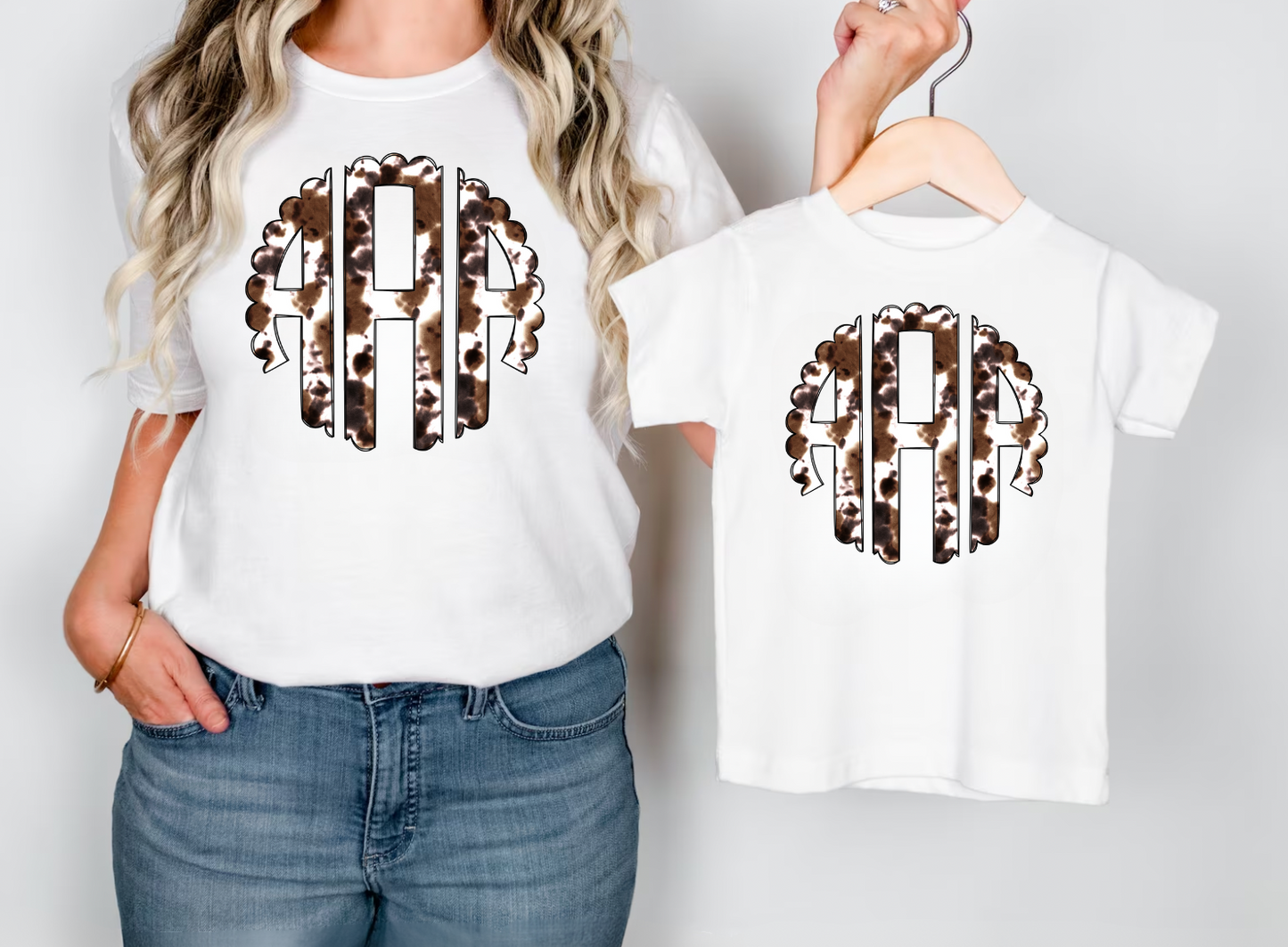 Mama + Mini Cow Print Monogram T-Shirts