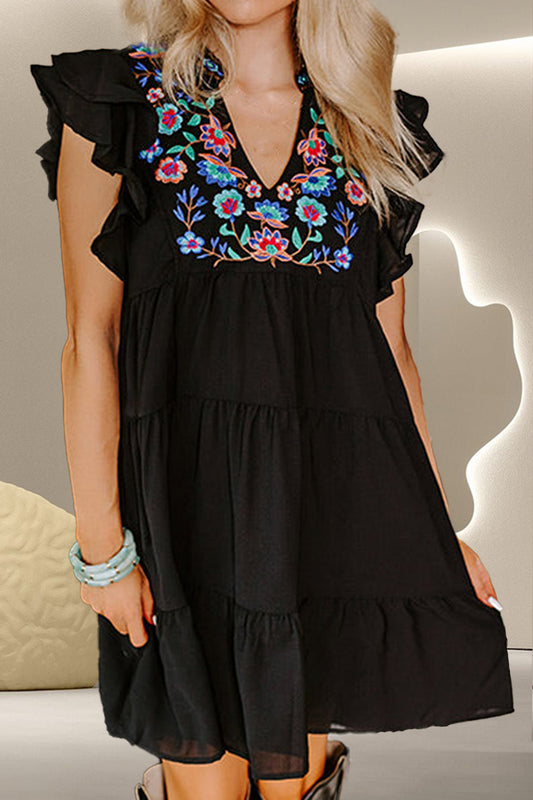 Embroidered Ruffled Dress